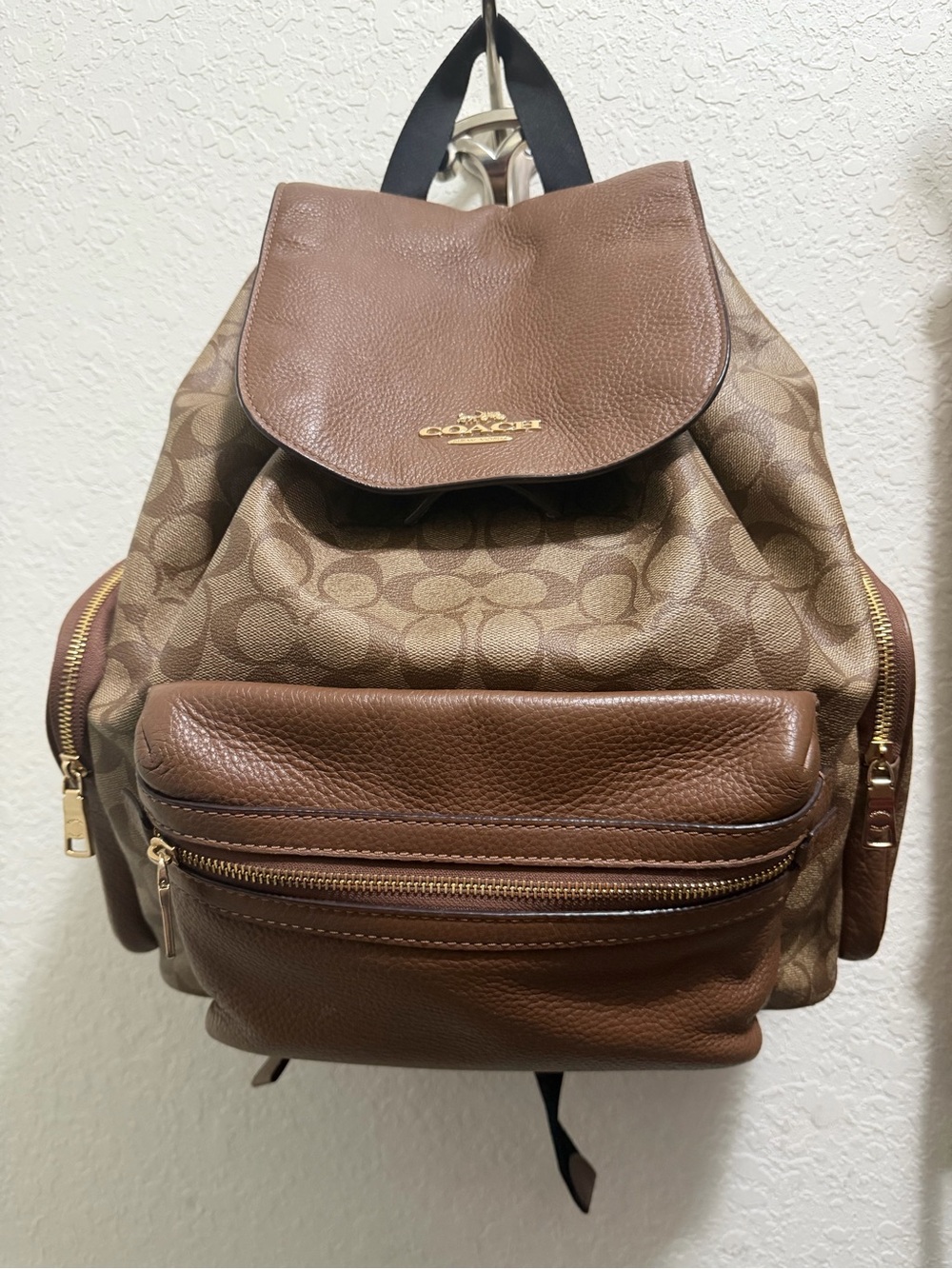 Coach Brown Signature Canvas & Leather Flap Backpack Diaper Bag